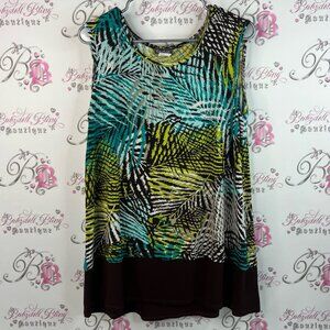Kim & co tank top Tropical Print Sleeveless Blouse blue green brown white black